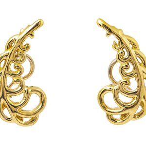 Vintage Tiffany & Co Paloma Picasso 18k Yellow Gold Plume Omega-Back Earrings